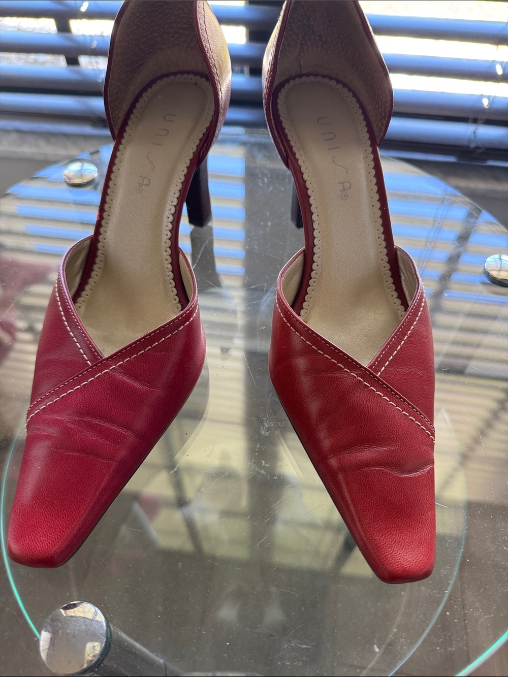 Unisa Red Leather D'Orsay Pointed-Toe Heels